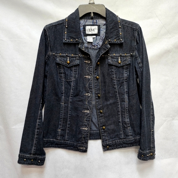 LAL Black Studded Denim Jean Jacket Classic Style Size M - Picture 1 of 6